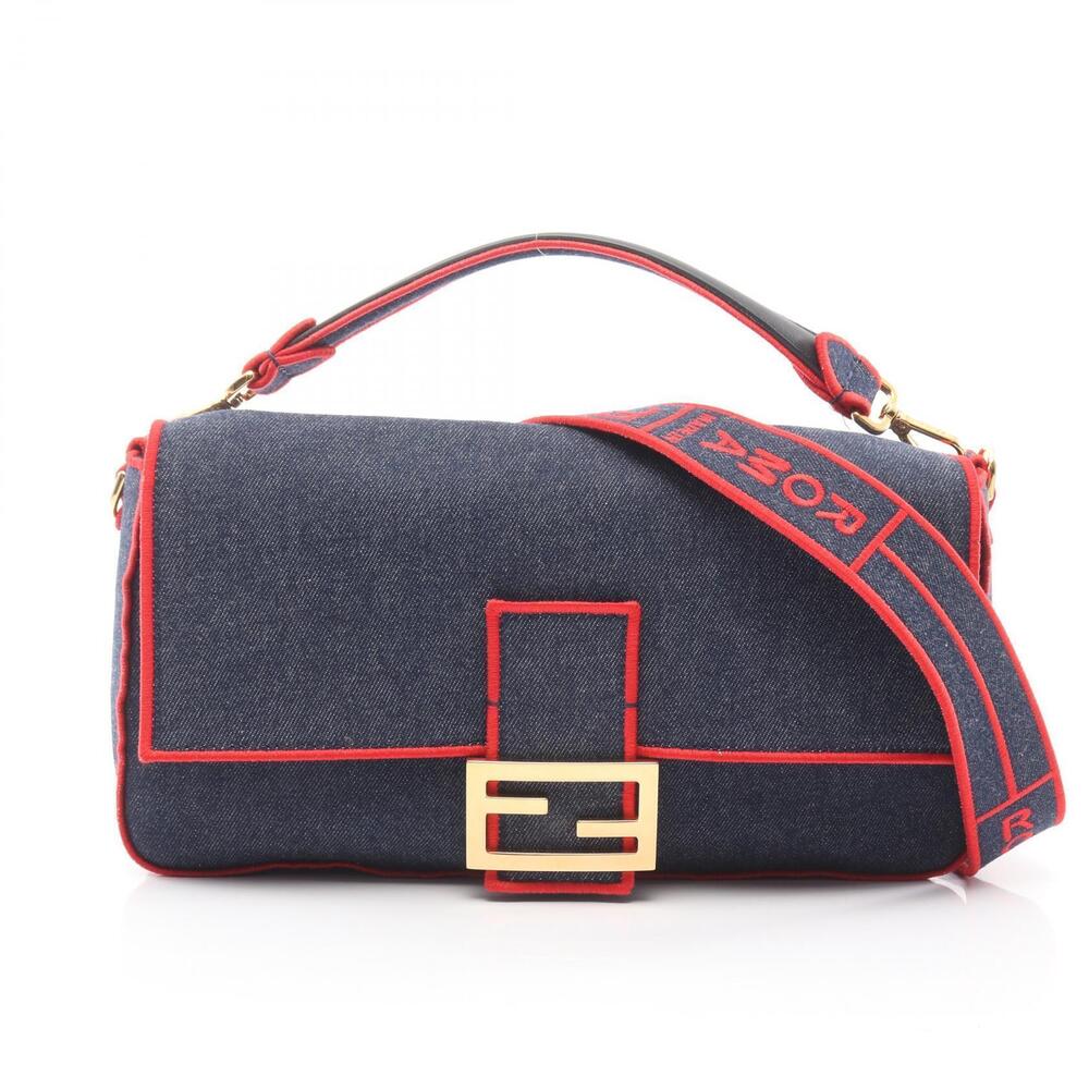 Fendi Mamma Bucket ROMA Handbag Denim Navy Blue Red